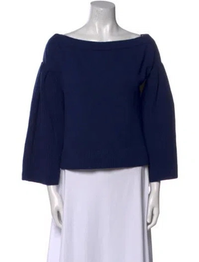 Pre-owned Carolina Herrera Cashmere Bateau Neckline Sweater In Blue