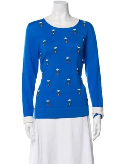 Pre-owned Carolina Herrera Cashmere Bateau Neckline Sweater In Blue