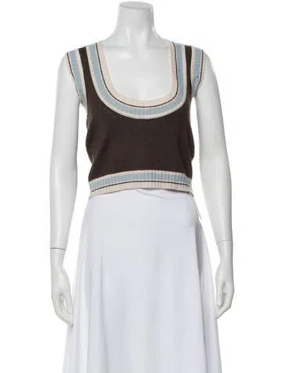 Pre-owned Carolina Herrera Cashmere Colorblock Pattern Crop Top In Multi
