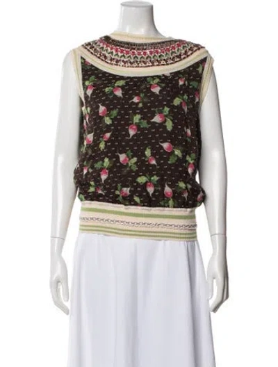 Pre-owned Carolina Herrera Cashmere Floral Print Sweater In Multi