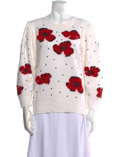 Pre-owned Carolina Herrera Cashmere Floral Print Sweater In White