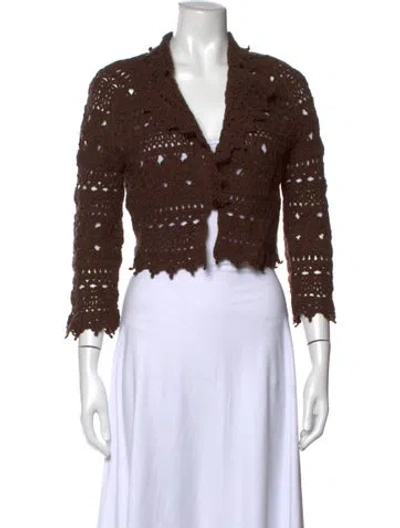 Pre-owned Carolina Herrera Cashmere Open Front Sweater In Brown