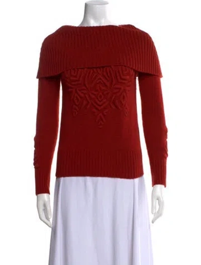 Pre-owned Carolina Herrera Cashmere Patterned Sweater In Red