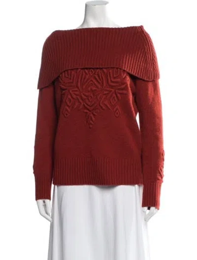 Pre-owned Carolina Herrera Cashmere Patterned Sweater In Red