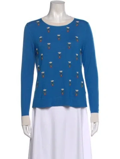 Pre-owned Carolina Herrera Cashmere Printed Sweater In Blue
