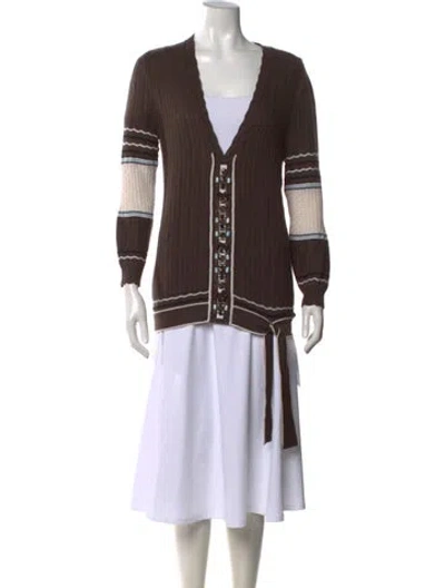 Pre-owned Carolina Herrera Cashmere Striped Sweater In Brown