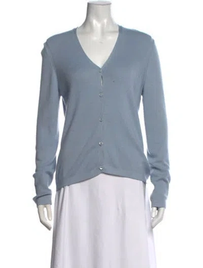 Pre-owned Carolina Herrera Cashmere V-neck Sweater In Blue