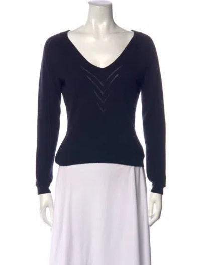 Pre-owned Carolina Herrera Cashmere V-neck Sweater In Blue