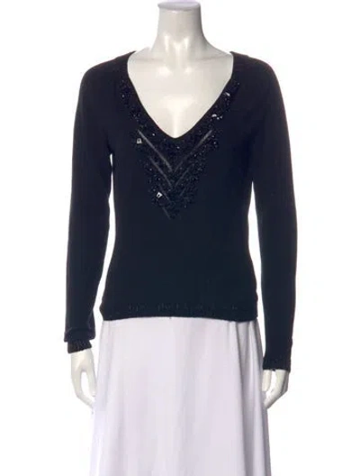 Pre-owned Carolina Herrera Cashmere V-neck Sweater In Blue