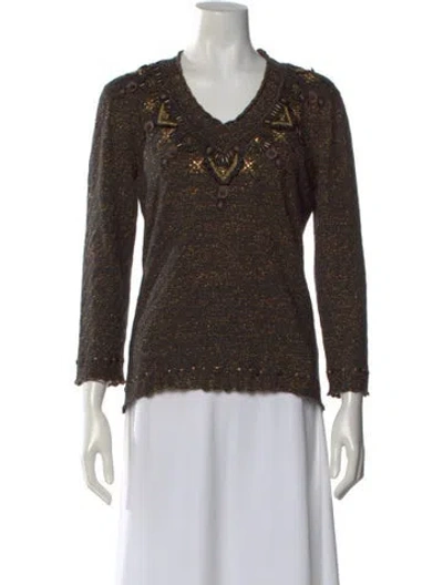 Pre-owned Carolina Herrera Cashmere V-neck Sweater In Brown
