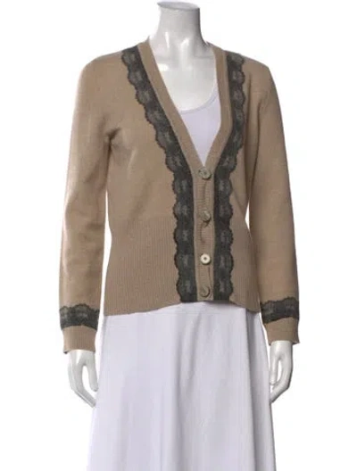 Pre-owned Carolina Herrera Cashmere V-neck Sweater In Neutrals