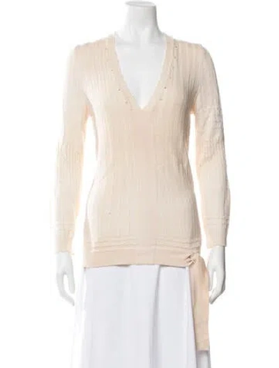 Pre-owned Carolina Herrera Cashmere V-neck Sweater In Neutrals