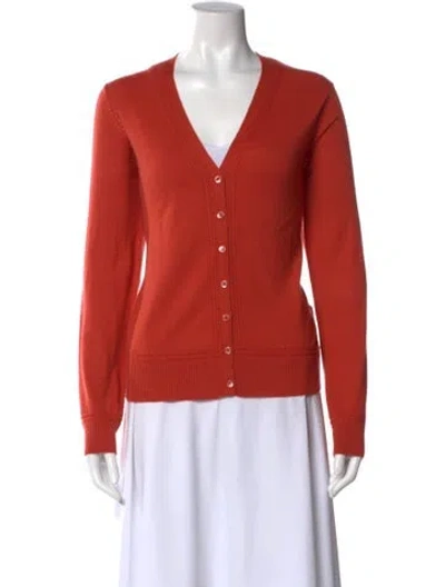 Pre-owned Carolina Herrera Cashmere V-neck Sweater In Orange