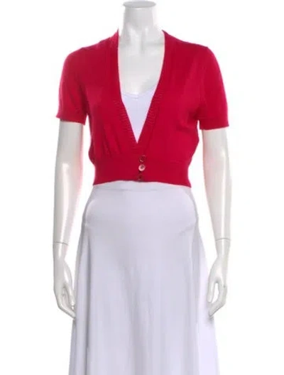Pre-owned Carolina Herrera Cashmere V-neck Sweater In Red