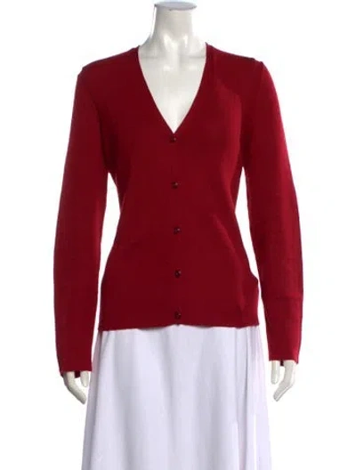 Pre-owned Carolina Herrera Cashmere V-neck Sweater In Red