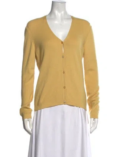 Pre-owned Carolina Herrera Cashmere V-neck Sweater In Yellow
