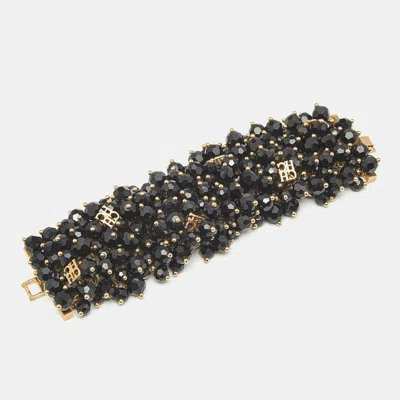 Pre-owned Carolina Herrera Ch Beads Gold Tone Cluster Bracelet