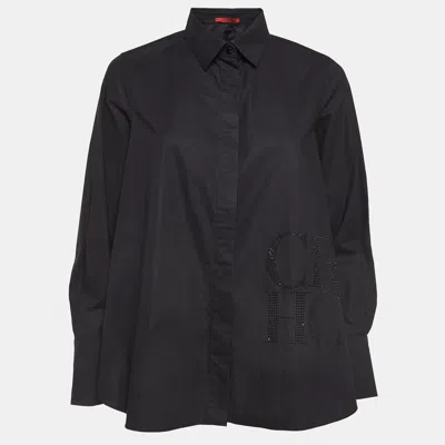 Pre-owned Carolina Herrera Ch  Black Cotton Ch Crystal Embellished Shirt S