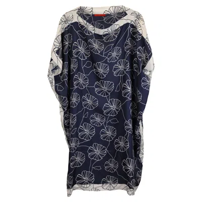 Carolina Herrera Ch  Floral Print Knee-length Loose Dress In Navy Blue Silk