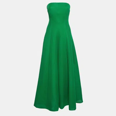 Pre-owned Carolina Herrera Ch  Green Mesh Flared Strapless Gown L