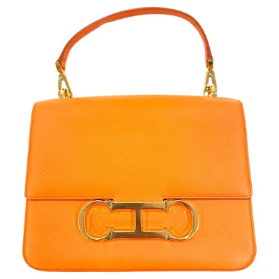 Pre-owned Carolina Herrera Ch  Initials Insignia Satchel Medium • Orange Leather • Ss 22