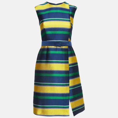 Pre-owned Carolina Herrera Ch  Multicolor Striped Textured Knit Belted Short Dress S
