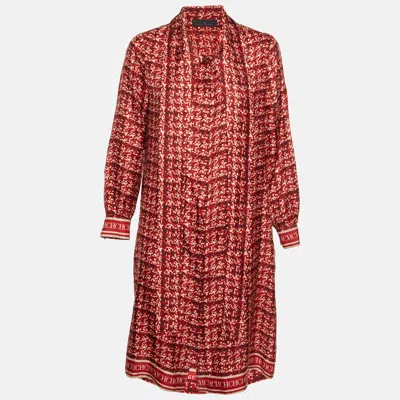 Carolina Herrera Ch  Red Abstract Printed Silk Button Front Tunic Dress