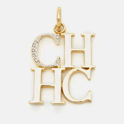 Pre-owned Carolina Herrera Ch Crystal Gold Tone Pendant