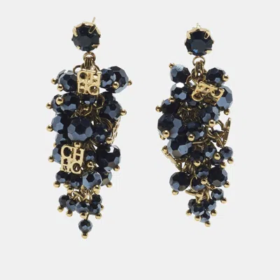 Pre-owned Carolina Herrera Ch Crystals Gold Tone Earrings