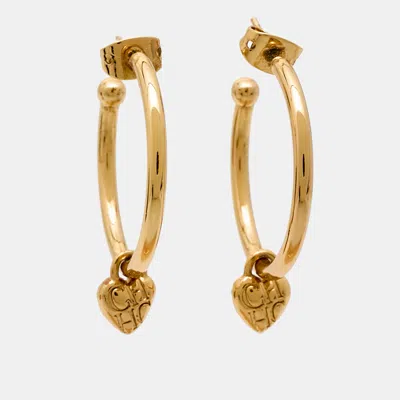 Pre-owned Carolina Herrera Ch Crystals Gold Tone Hoop Earrings