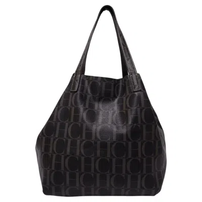Pre-owned Carolina Herrera Ch Monogram Canvas Tote Bag In Black