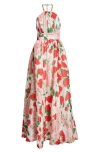 Carolina Herrera Chain-detailed Floral Silk Gazar Gown In White Multi