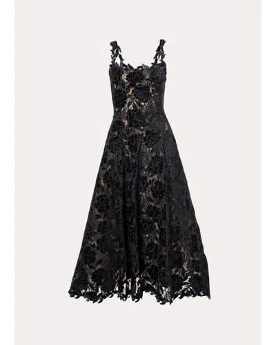 Carolina Herrera Chalet Floral Guipure Lace Midi Dress In Animal Print