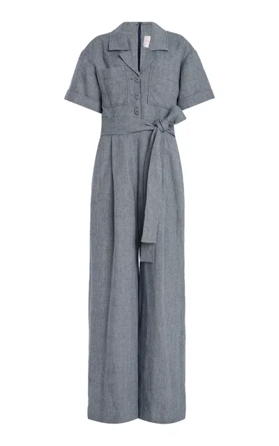 Carolina Herrera Checked Linen-wool Jumpsuit In Grey