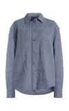 Carolina Herrera Checked Linen-wool Shirt In Grey