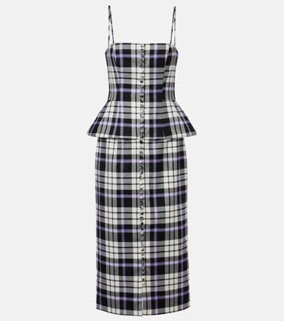 Carolina Herrera Checked Trompe L'ail Wool Midi Dress In Blue
