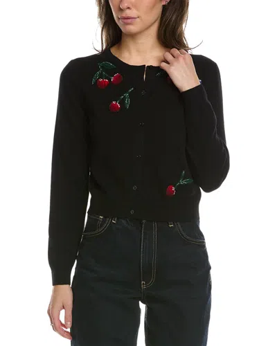 Carolina Herrera Cherry Applique Wool & Cashmere-blend Cardigan In Black