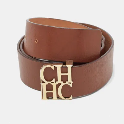 Pre-owned Carolina Herrera Chhc Logo 90cm Belt Brown Leather