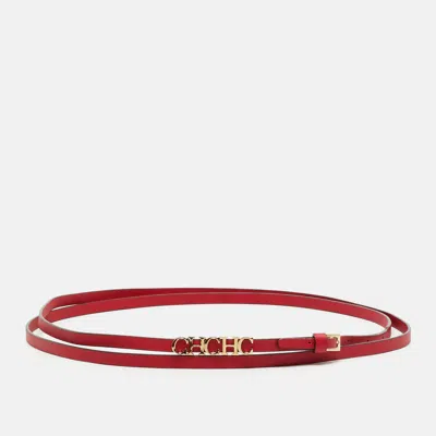 Pre-owned Carolina Herrera Chhc Logo Double Wrap Waist Belt Red Leather