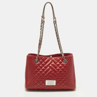 Pre-owned Carolina Herrera Chhc Logo Red Quilted Leather Chain Tote