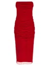Carolina Herrera Chiffon Dress Strapless Ruched Detailing Design In Red