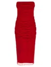 Carolina Herrera Chiffon Dress Strapless Ruched Detailing Design In Red