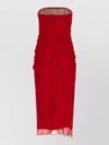 Carolina Herrera Chiffon Dress Strapless Ruched Detailing Design In Red