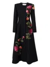 Carolina Herrera Chrysanthemum-embroidered A-line Coat In Black