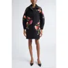 Carolina Herrera Chrysanthemum Embroidered Double Face Virgin Wool Cocoon Coat In Black
