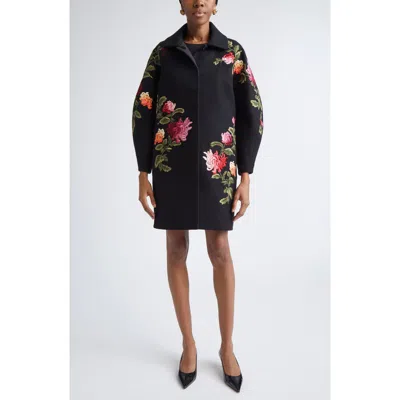 CAROLINA HERRERA CAROLINA HERRERA CHRYSANTHEMUM EMBROIDERED DOUBLE FACE VIRGIN WOOL COCOON COAT