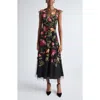 Carolina Herrera Chrysanthemum Embroidered Tulle Overlay Midi Dress In Multi