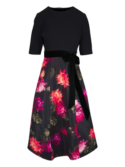 Carolina Herrera Chrysanthemum-print Bow-embellished Dress In Black