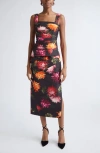 Carolina Herrera Chrysanthemum Print Pleated Faille Midi Dress In Multi