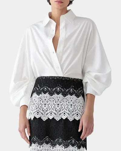 Carolina Herrera Clara Puff-sleeve Cotton Poplin Button-down Shirt In White